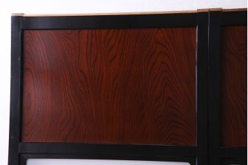 昭和期　ケヤキ材の杢目が存在感を放つガラス帯戸(引き戸、建具)2枚セット