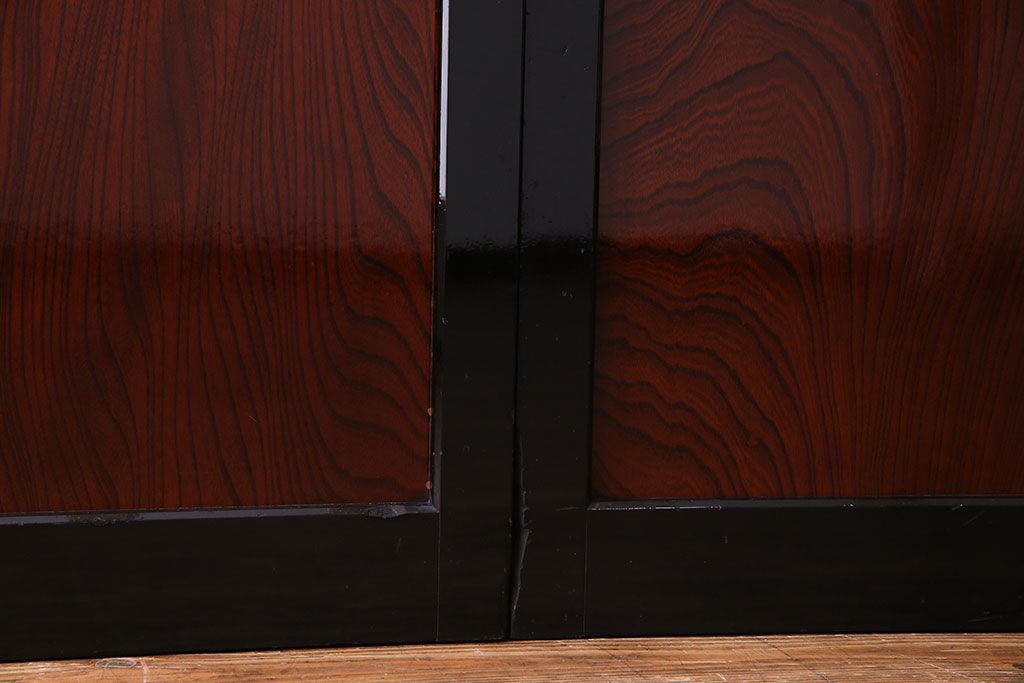 昭和期　ケヤキ材の杢目が存在感を放つガラス帯戸(引き戸、建具)2枚セット