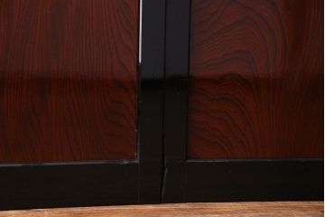 昭和期　ケヤキ材の杢目が存在感を放つガラス帯戸(引き戸、建具)2枚セット