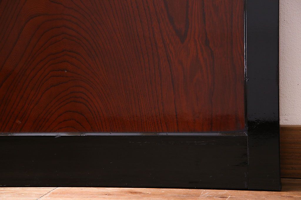 昭和期　ケヤキ材の杢目が存在感を放つガラス帯戸(引き戸、建具)2枚セット