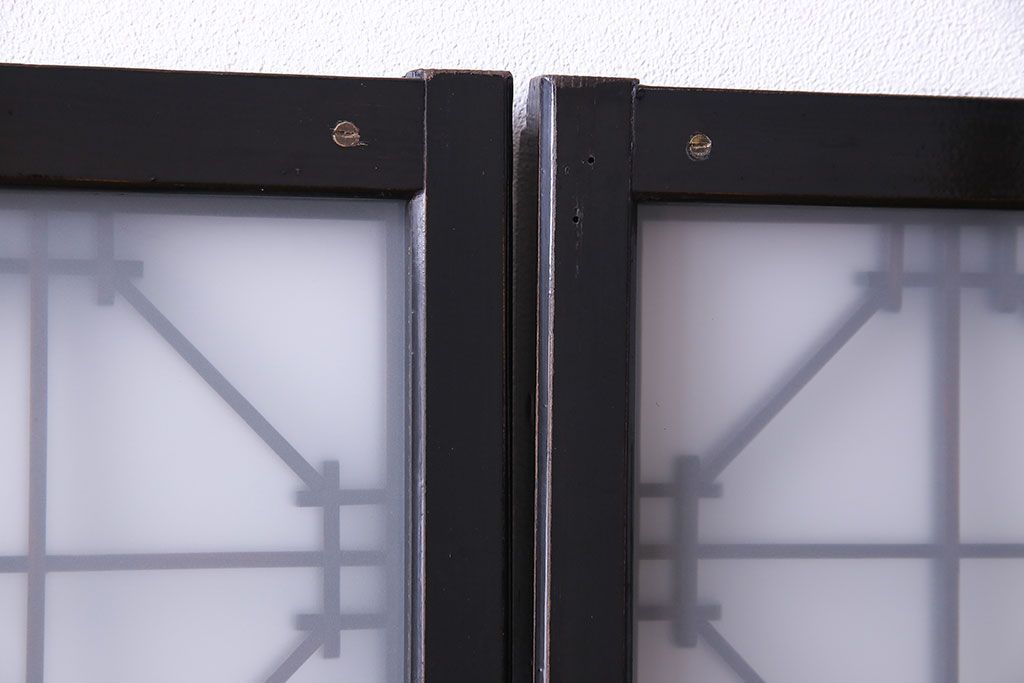 和製アンティーク　漆塗り!和モダンな書院ガラス戸(窓、引き戸)4枚セット