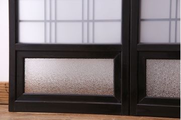 和製アンティーク　漆塗り!和モダンな書院ガラス戸(窓、引き戸)4枚セット