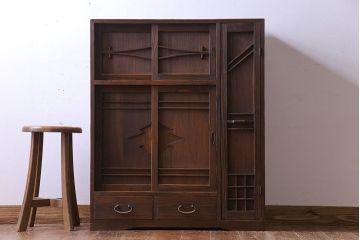 レトロ家具　引き出し付き!レトロなデザインのアンティーク下駄箱(収納棚、戸棚)