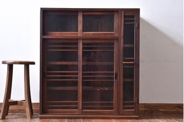 アンティーク家具　和製アンティーク　気泡ガラスがおしゃれな収納棚(下駄箱、戸棚、本箱)