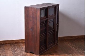 アンティーク家具　和製アンティーク　気泡ガラスがおしゃれな収納棚(下駄箱、戸棚、本箱)