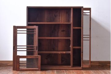 アンティーク家具　和製アンティーク　気泡ガラスがおしゃれな収納棚(下駄箱、戸棚、本箱)