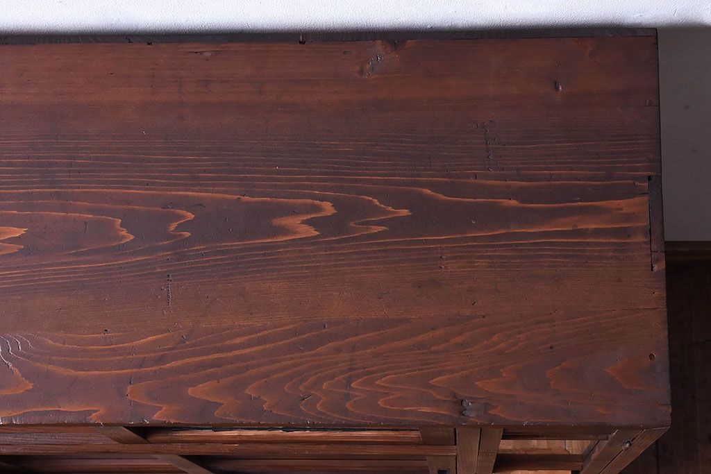 アンティーク家具　和製アンティーク　気泡ガラスがおしゃれな収納棚(下駄箱、戸棚、本箱)