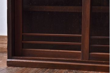 アンティーク家具　和製アンティーク　気泡ガラスがおしゃれな収納棚(下駄箱、戸棚、本箱)