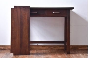 アンティーク家具　和製アンティーク　ナラ材　深みのある色合いの薄型コンソールテーブル(平机、在宅ワーク、在宅用デスク)