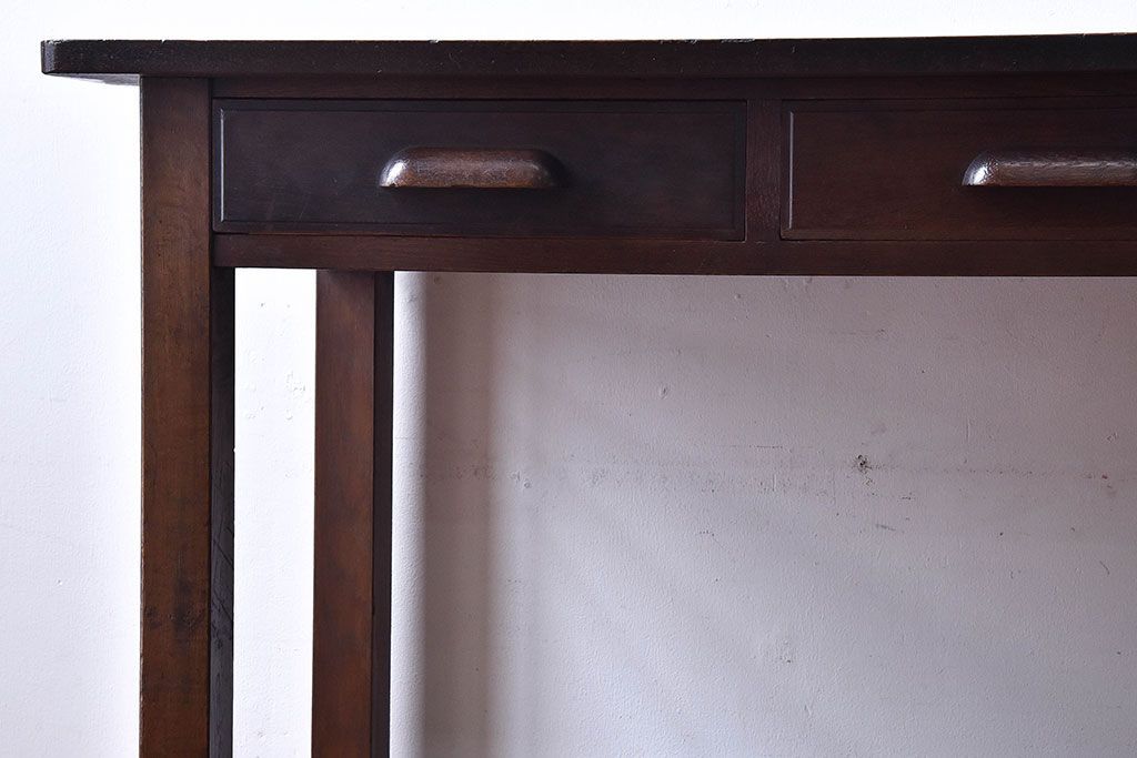 アンティーク家具　和製アンティーク　ナラ材　深みのある色合いの薄型コンソールテーブル(平机、在宅ワーク、在宅用デスク)