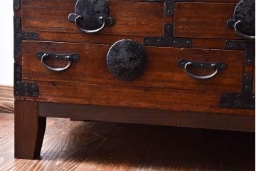 アンティーク家具　和製アンティーク　引き戸のデザインが魅力的なローチェスト(リビングボード、収納棚)