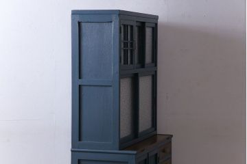 ペイント家具　ダイヤガラスと木味がおしゃれな食器棚(キャビネット、収納棚)