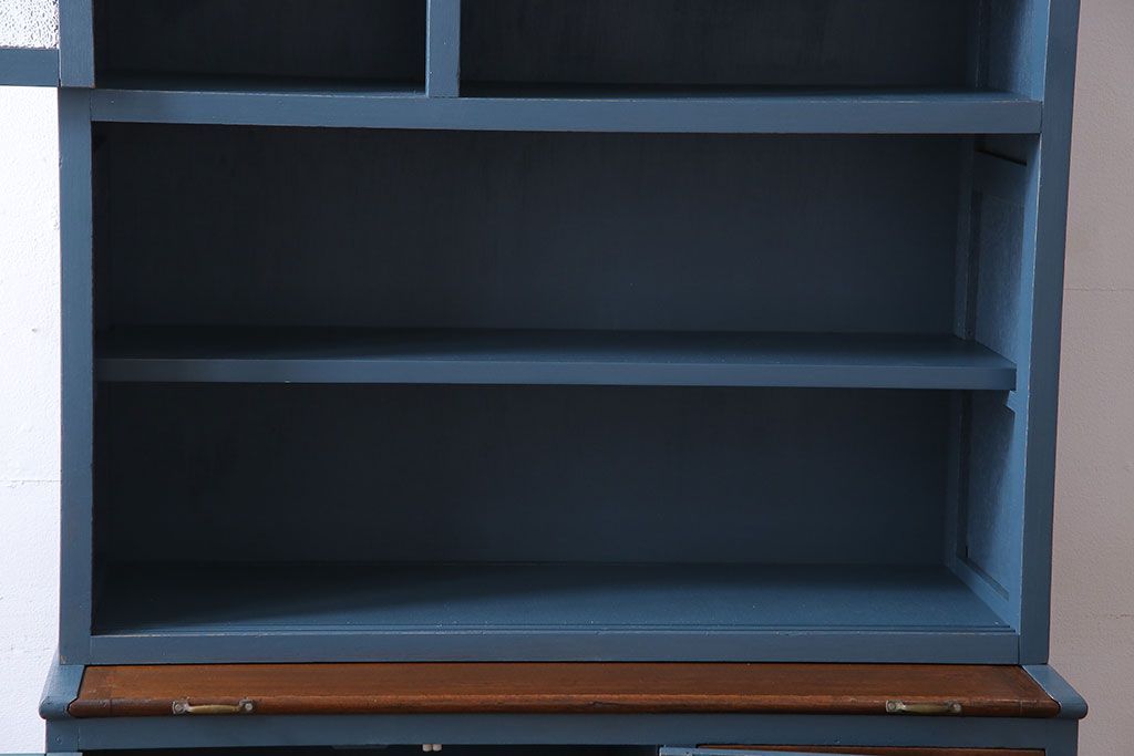 ペイント家具　ダイヤガラスと木味がおしゃれな食器棚(キャビネット、収納棚)