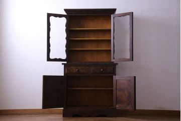 ビンテージ　中古　松本民芸家具　#58型　扉のデザインがおしゃれな食器棚(カップボード)