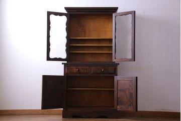 ビンテージ　中古　松本民芸家具　#58型　扉のデザインがおしゃれな食器棚(カップボード)