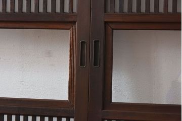 和製アンティーク　和モダンなガラス入り格子戸(引き戸、建具)2枚セット