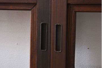 和製アンティーク　和モダンなガラス入り格子戸(引き戸、建具)2枚セット