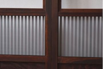 和製アンティーク　和モダンなガラス入り格子戸(引き戸、建具)2枚セット