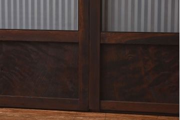 和製アンティーク　和モダンなガラス入り格子戸(引き戸、建具)2枚セット