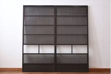 和製アンティーク　上品な雰囲気漂う和モダンな格子戸(引き戸、建具)2枚セット