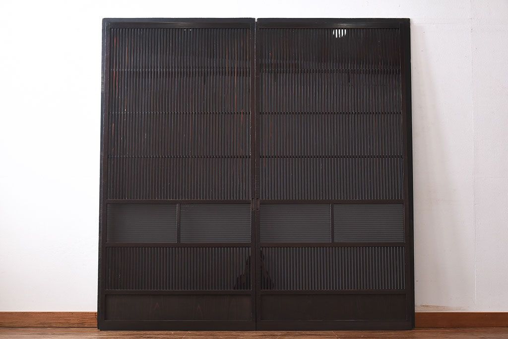 和製アンティーク　上品な雰囲気漂う和モダンな格子戸(引き戸、建具)2枚セット