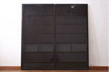 和製アンティーク　上品な雰囲気漂う和モダンな格子戸(引き戸、建具)2枚セット