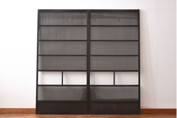 和製アンティーク　上品な雰囲気漂う和モダンな格子戸(引き戸、建具)2枚セット