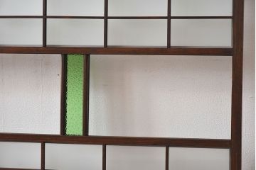 和製アンティーク　色ガラスがおしゃれなガラス障子戸(格子戸、引き戸、建具)2枚セット