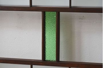和製アンティーク　色ガラスがおしゃれなガラス障子戸(格子戸、引き戸、建具)2枚セット