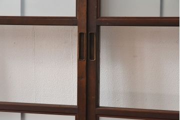 和製アンティーク　色ガラスがおしゃれなガラス障子戸(格子戸、引き戸、建具)2枚セット