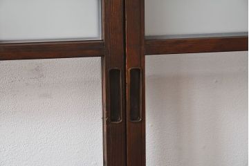 和製アンティーク　色ガラスがおしゃれなガラス障子戸(格子戸、引き戸、建具)2枚セット