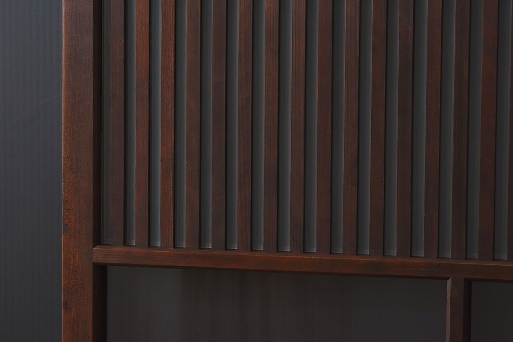 和製アンティーク　和モダンな雰囲気漂う細身のガラス帯格子戸(引き戸、建具)2枚セット