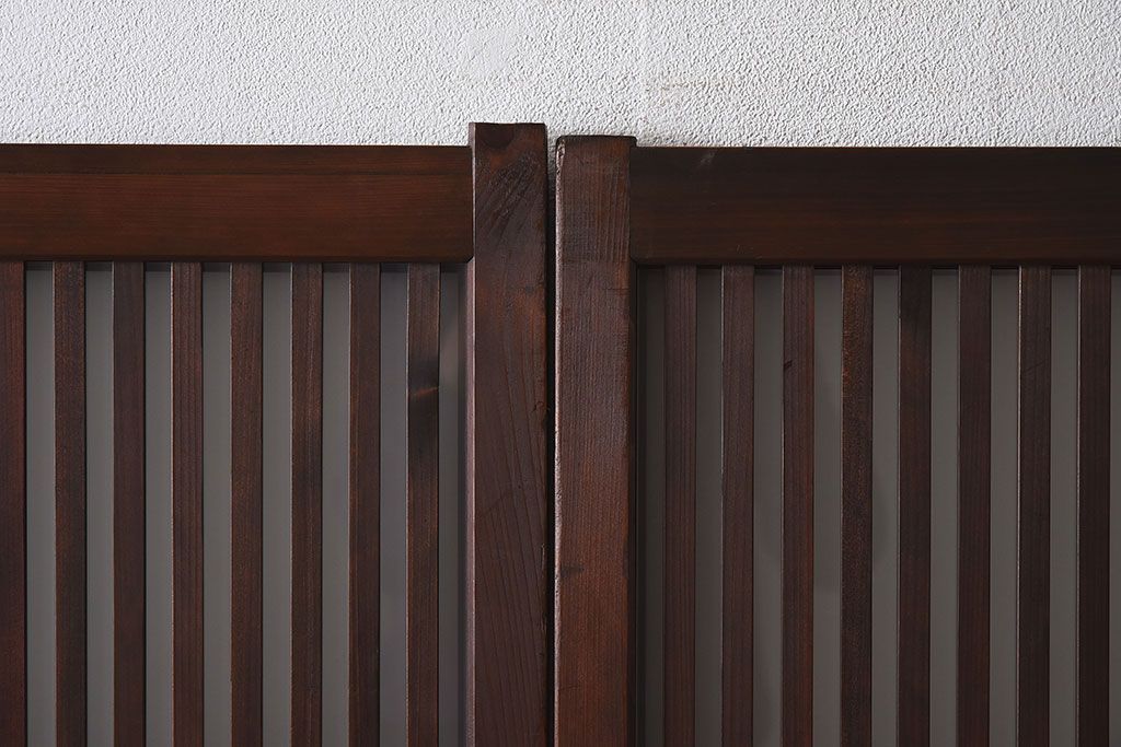 和製アンティーク　和モダンな雰囲気漂う細身のガラス帯格子戸(引き戸、建具)2枚セット