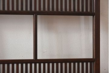 和製アンティーク　和モダンな雰囲気漂う細身のガラス帯格子戸(引き戸、建具)2枚セット