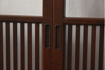 和製アンティーク　和モダンな雰囲気漂う細身のガラス帯格子戸(引き戸、建具)2枚セット