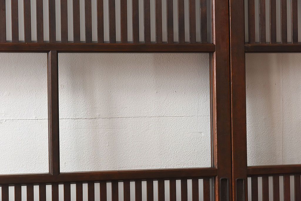 和製アンティーク　和モダンな雰囲気漂う細身のガラス帯格子戸(引き戸、建具)2枚セット