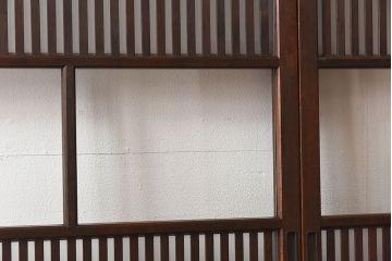 和製アンティーク　和モダンな雰囲気漂う細身のガラス帯格子戸(引き戸、建具)2枚セット