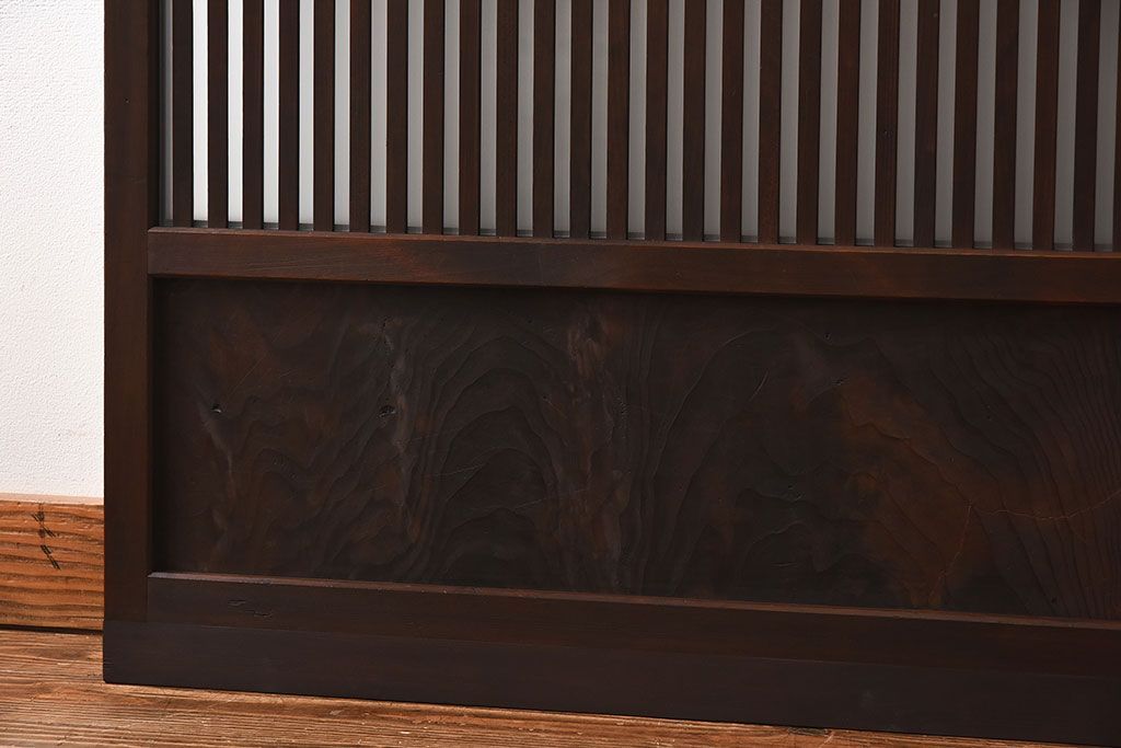 和製アンティーク　和モダンな雰囲気漂う細身のガラス帯格子戸(引き戸、建具)2枚セット