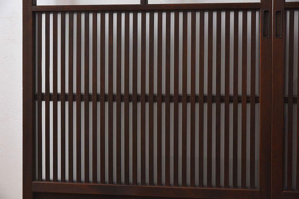 和製アンティーク　和モダンな雰囲気漂う細身のガラス帯格子戸(引き戸、建具)2枚セット