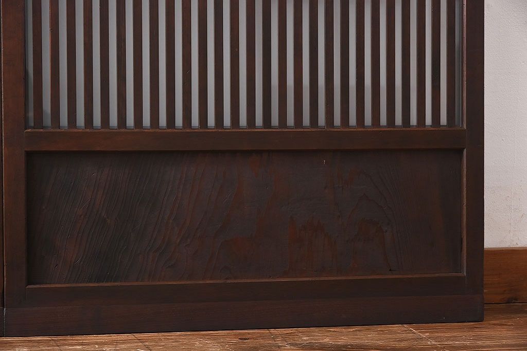 和製アンティーク　和モダンな雰囲気漂う細身のガラス帯格子戸(引き戸、建具)2枚セット