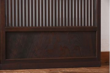 和製アンティーク　和モダンな雰囲気漂う細身のガラス帯格子戸(引き戸、建具)2枚セット