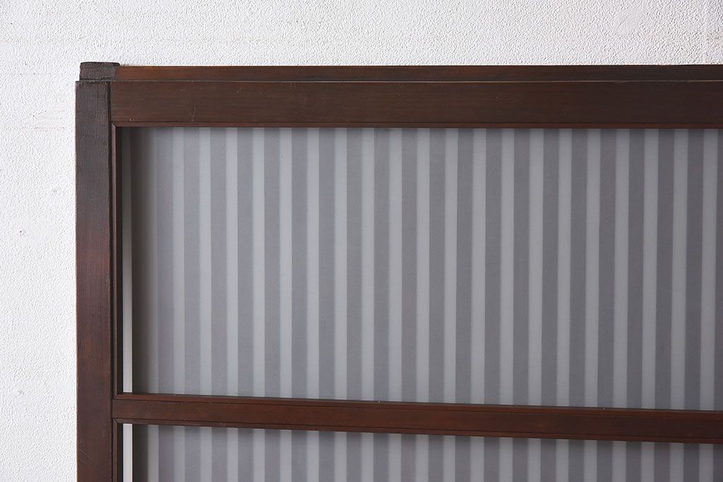 和製アンティーク　和モダンな雰囲気漂う細身のガラス帯格子戸(引き戸、建具)2枚セット