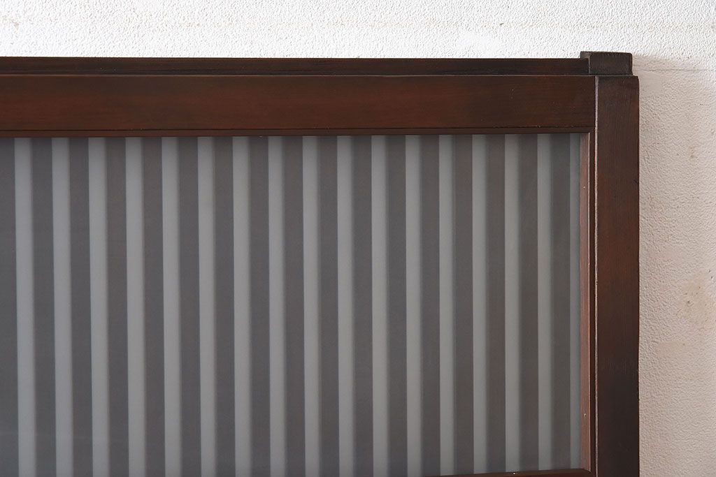 和製アンティーク　和モダンな雰囲気漂う細身のガラス帯格子戸(引き戸、建具)2枚セット