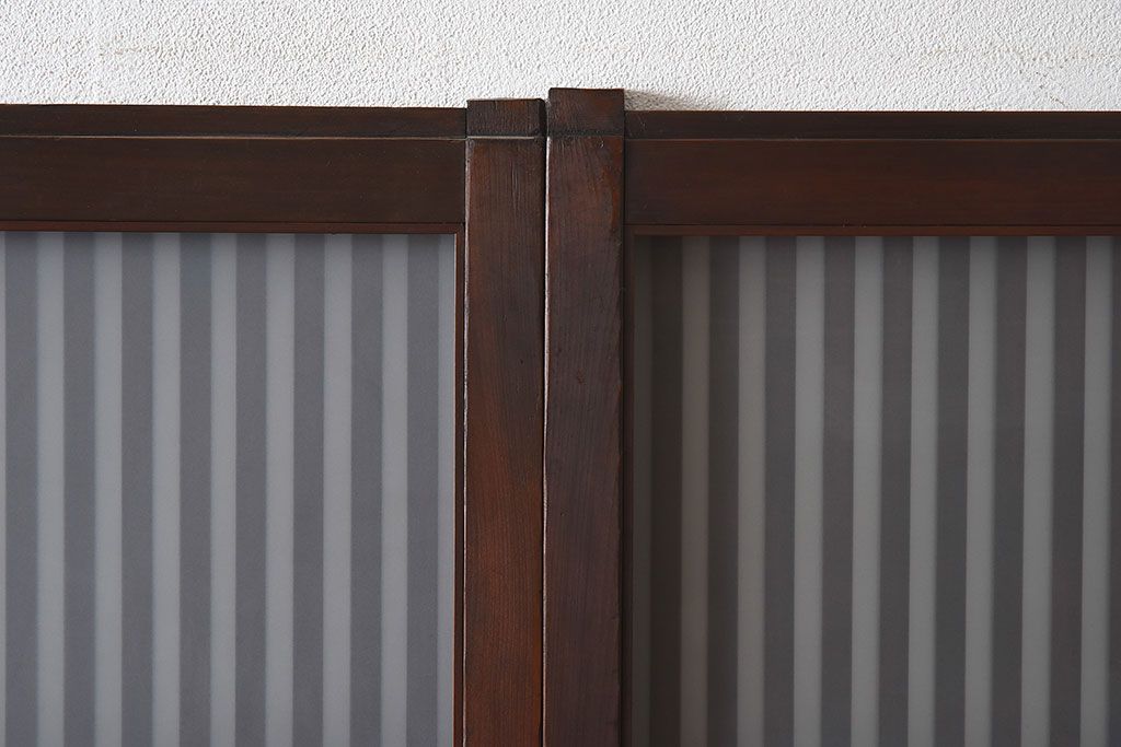 和製アンティーク　和モダンな雰囲気漂う細身のガラス帯格子戸(引き戸、建具)2枚セット