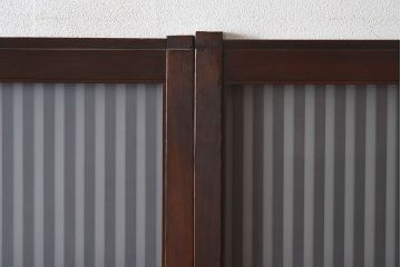 和製アンティーク　和モダンな雰囲気漂う細身のガラス帯格子戸(引き戸、建具)2枚セット