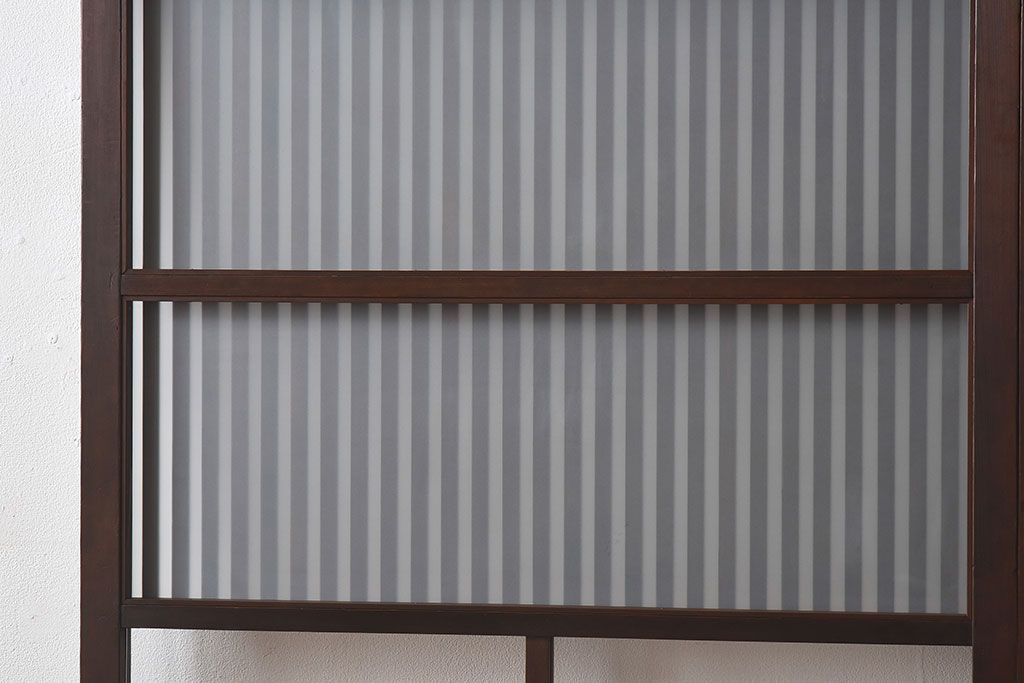 和製アンティーク　和モダンな雰囲気漂う細身のガラス帯格子戸(引き戸、建具)2枚セット