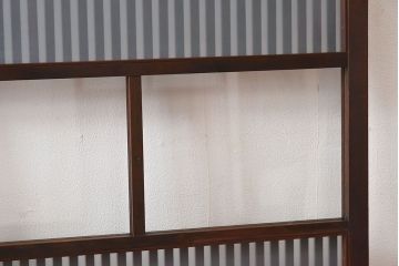 和製アンティーク　和モダンな雰囲気漂う細身のガラス帯格子戸(引き戸、建具)2枚セット