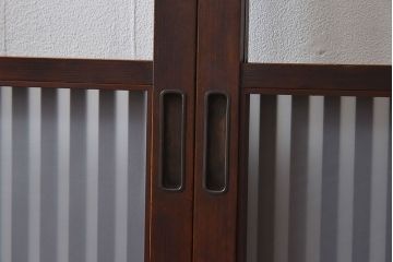 和製アンティーク　和モダンな雰囲気漂う細身のガラス帯格子戸(引き戸、建具)2枚セット