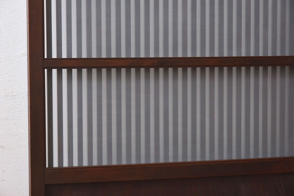 和製アンティーク　和モダンな雰囲気漂う細身のガラス帯格子戸(引き戸、建具)2枚セット