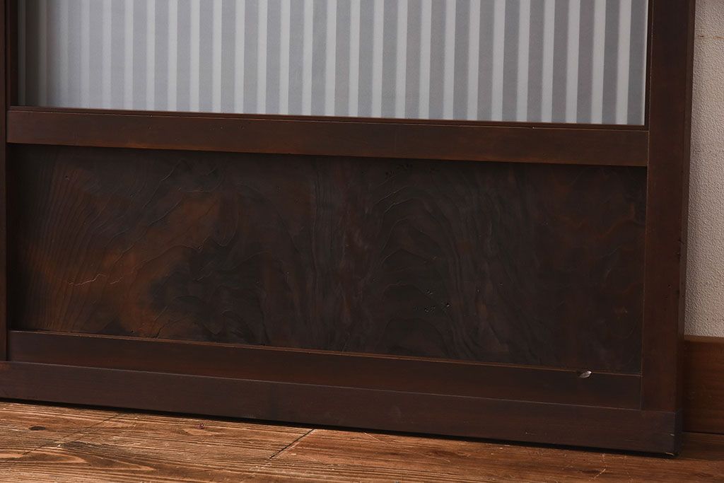 和製アンティーク　和モダンな雰囲気漂う細身のガラス帯格子戸(引き戸、建具)2枚セット